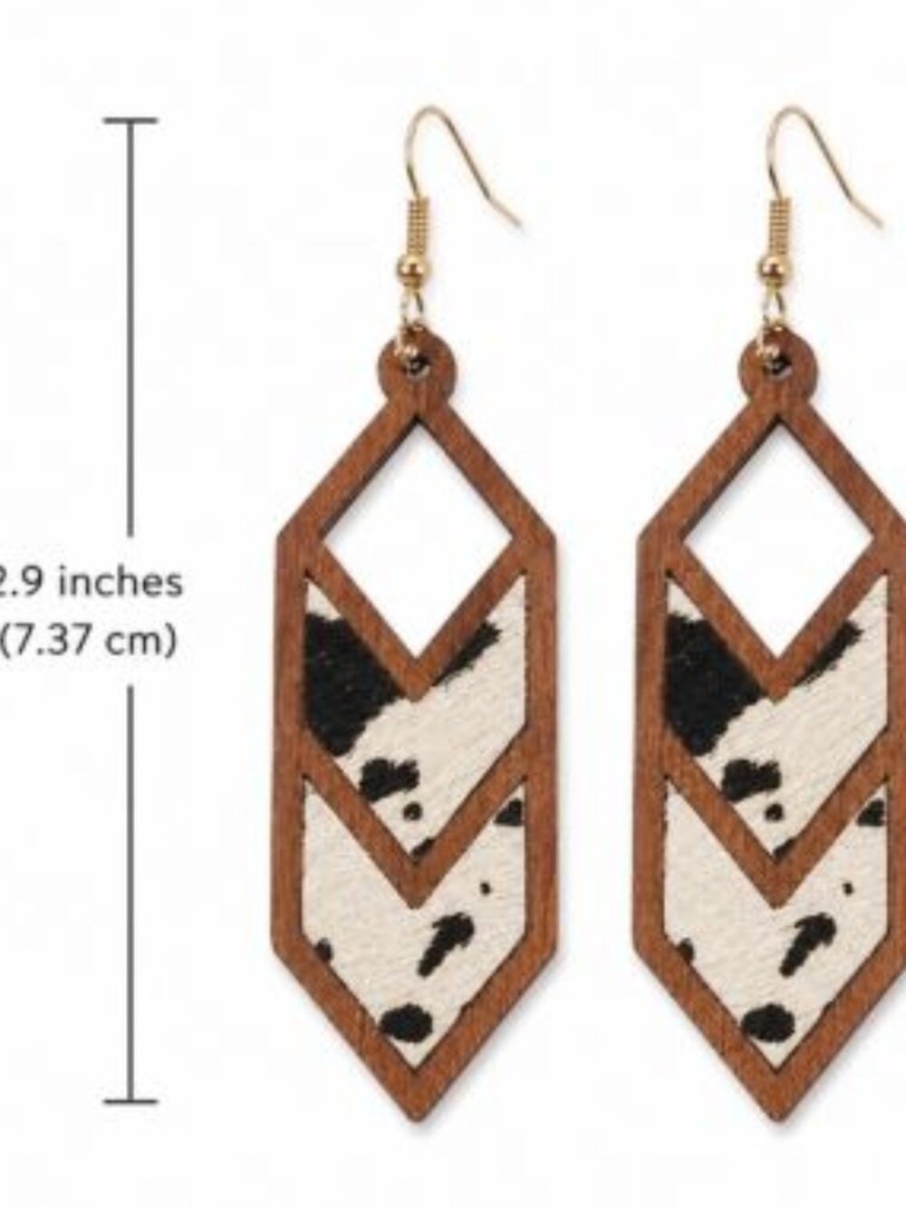 Wilderland Genuine Cowhide & Wood Western Drop Earrings NWT - Picture 2 of 3